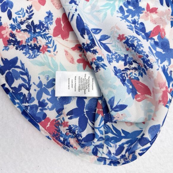 Talbots Top Plus Size 3X Blue Pink Floral Popover Blouse Ruffles Preppy Resort - Picture 8 of 11